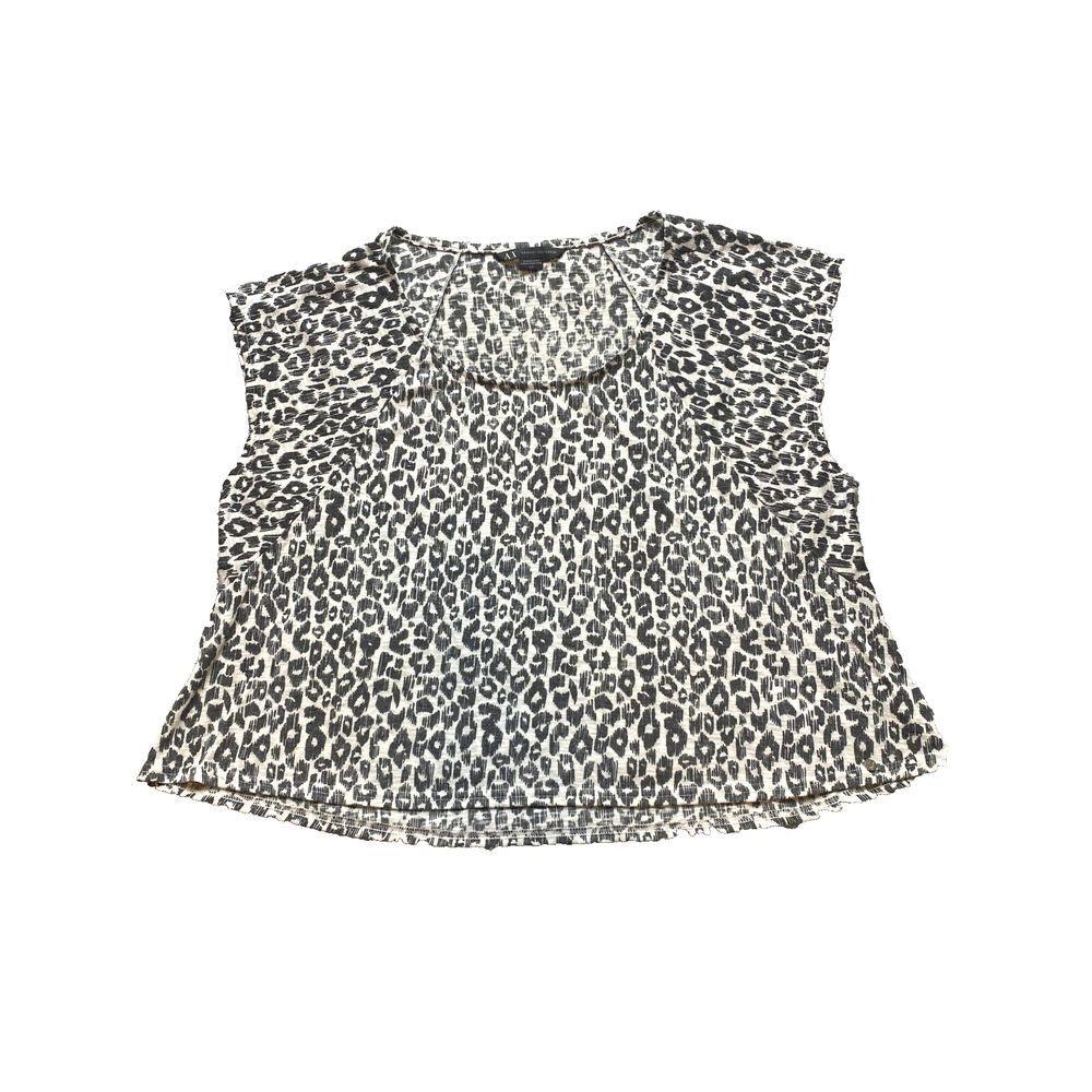 Armani Exchange Shirt Womens Small Black White Oversize Leopard AOP Rayon Blouse